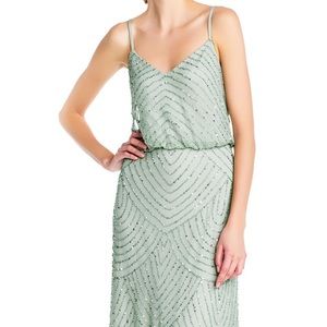 Adrianna Papell Art Deco beaded gown dress in mint